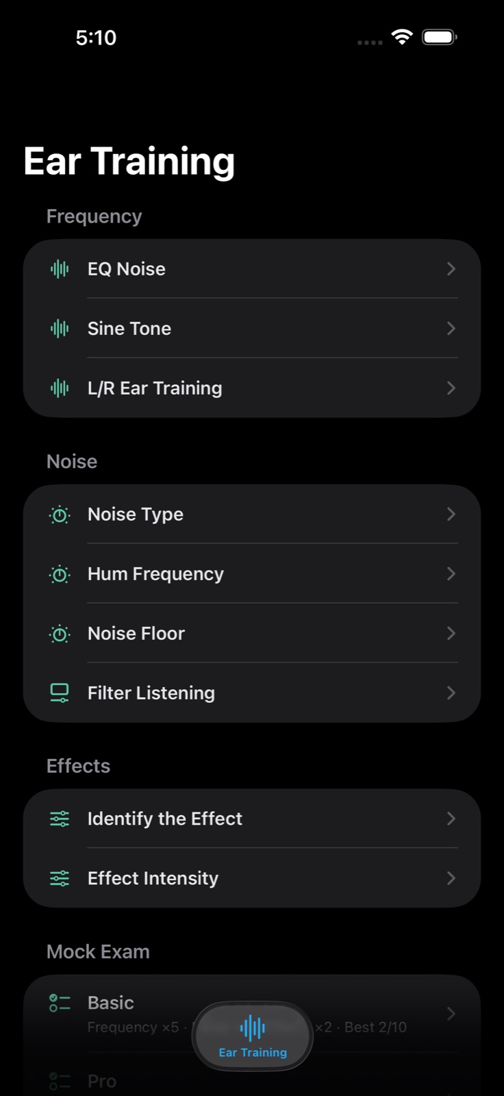 AudioEngineer EAR Trainer app screen