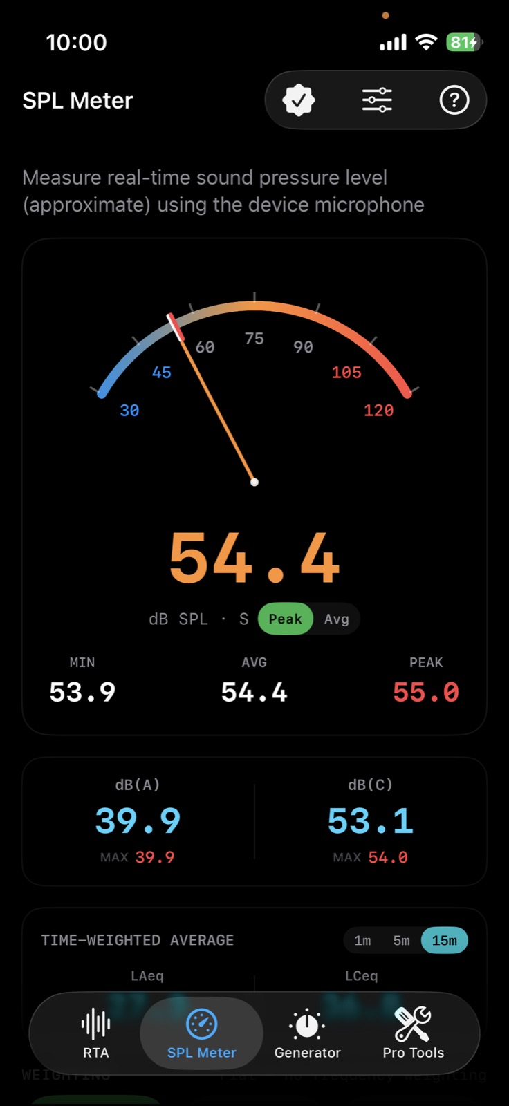 AudioEngineerKit: SPL & RTA app screen