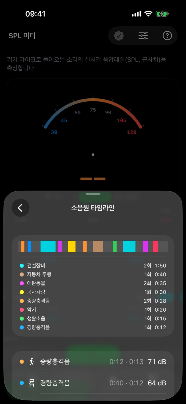 소음원 타임라인 화면