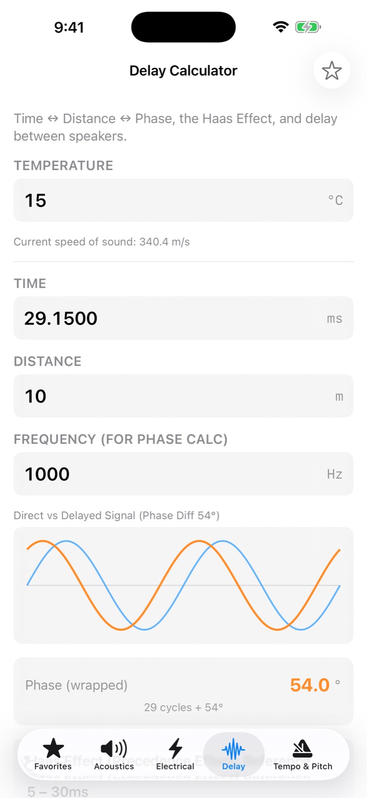 Delay calculator screen