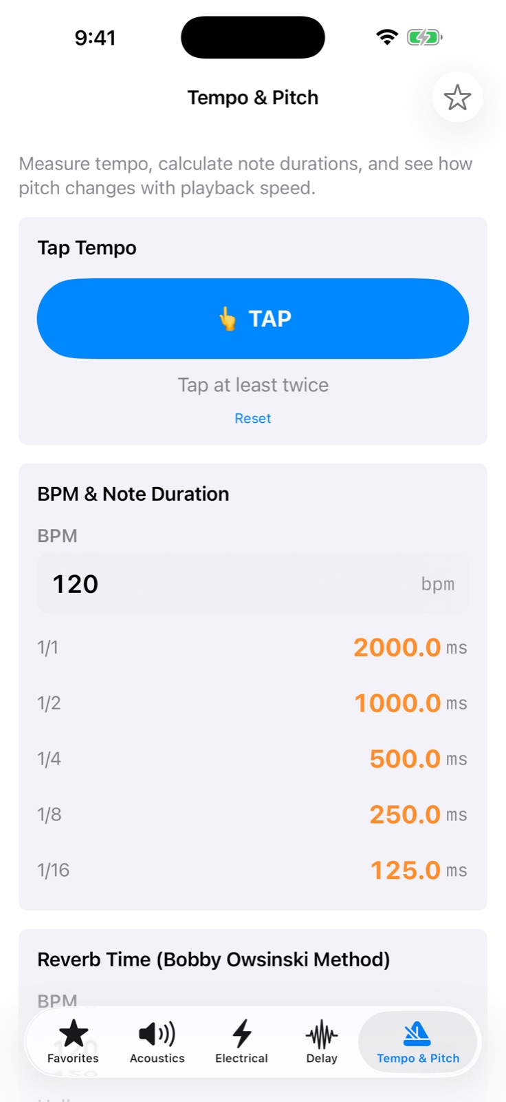 Tempo & Pitch screen